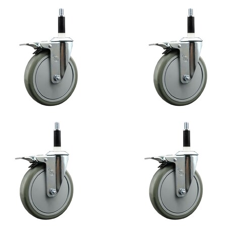 Service Caster 6'' Gray Poly Swivel 7/8'' Expanding Stem Caster Set Total Lock Brake, 4PK SCC-EXTTL20S614-PPUB-78-4